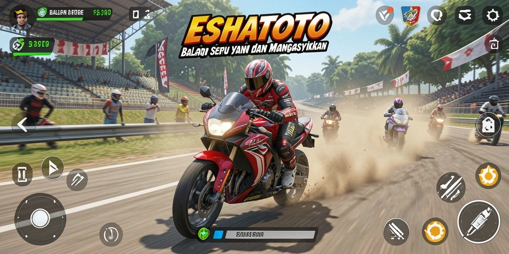 Screenshot ESHATOTO menampilkan balapan motor yang mendebarkan dan grafis yang memukau.