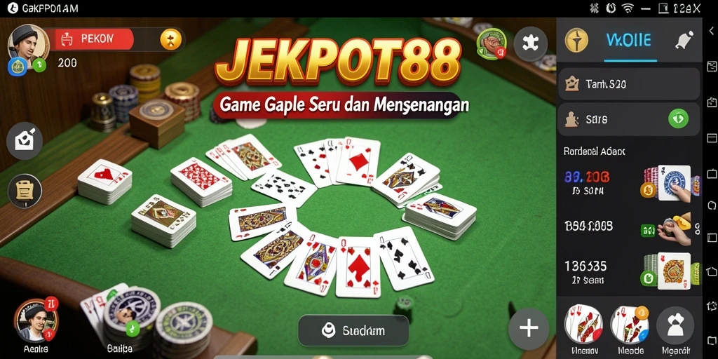 Tampilan gameplay seru di JEKPOT88 dengan kartu Gaple.
