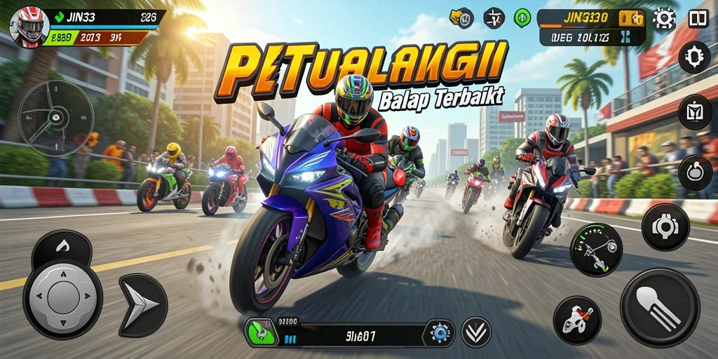 Tampilan gameplay balap motor yang mendebarkan di JIN33.