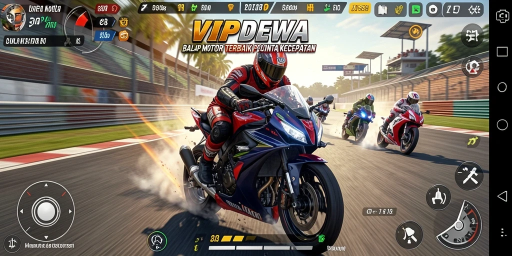 Screenshot game VIPDEWA menampilkan balapan motor yang mendebarkan.